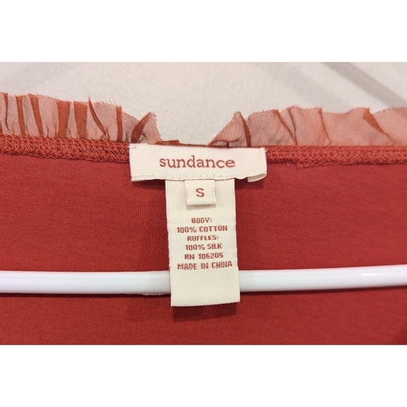 Sundance Catalog Burnt Orange Cotton Top With Silk Ruffles Size Small - Picture 3 of 5